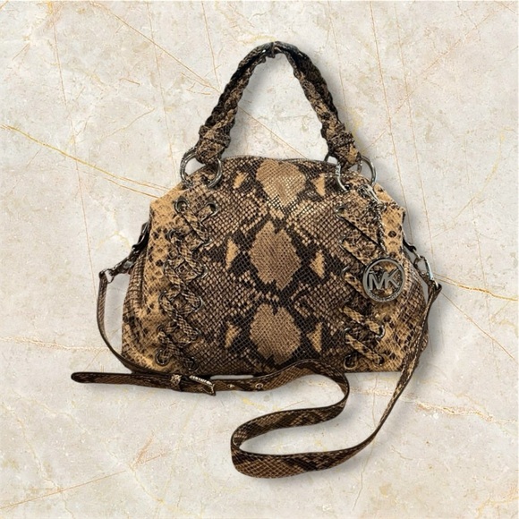 Michael Michael Kors Kenton Python Embossed Leather Large Satchel NWT MSRP $498 - Picture 1 of 15